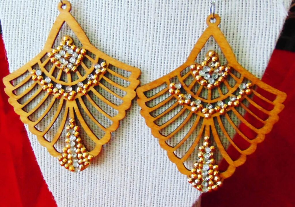 Wood With Hand-Stoned beads Earrings